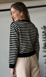Buttoned Shoulder Stripe Sweater
