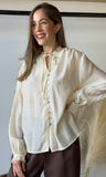 Ivory Button-front Tie Neck Blouse