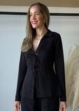 Textured Knit Eyelet Tie Top