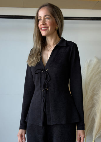 Textured Knit Eyelet Tie Top