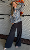 Blue Leopard High Neck Blouse