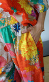 Vibrant Floral Print Elastic Waist Pants