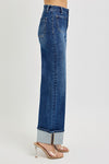 High Rise Ankle Wide Button Down Cuffed Jeans
