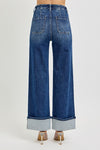 High Rise Ankle Wide Button Down Cuffed Jeans
