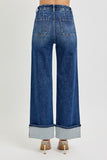 High Rise Ankle Wide Button Down Cuffed Jeans