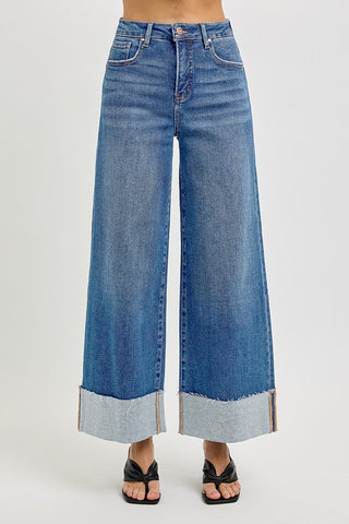 High Rise Crop Wide Cuffed Jeans