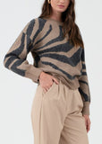 Zebra Print Long Sleeve Knit Sweater