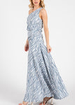 Blue Zebra Print One Shoulder Dress