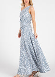Blue Zebra Print One Shoulder Dress
