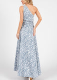 Blue Zebra Print One Shoulder Dress