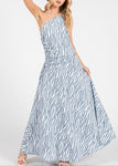Blue Zebra Print One Shoulder Dress