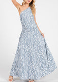 Blue Zebra Print One Shoulder Dress