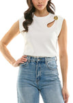 White Embellished Cutout Tank