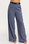 Textured Pin Stripe Wide Leg Pants
