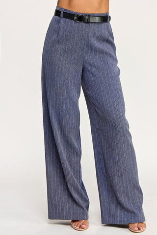 Textured Pin Stripe Wide Leg Pants