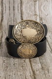 Western Large Engraved Oval Buckle Belt