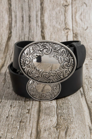 Western Large Engraved Oval Buckle Belt