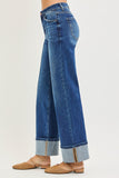 High Rise Ankle Wide Turn Up Jeans