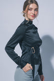 High-neck Satin Wrap Blouse