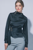 High-neck Satin Wrap Blouse