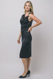Cowl Neck Ruched Knit Sheath Dress