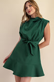 Cowl Neck Waist Tie Mini Dress