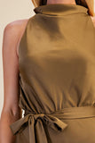 Cowl Neck Sleeveless Waist Tie Midi Dress