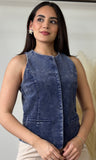 Mineral Washed Sleek Buttoned Vest