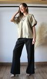 Round Neck Short Bubble Hem Sleeve Top