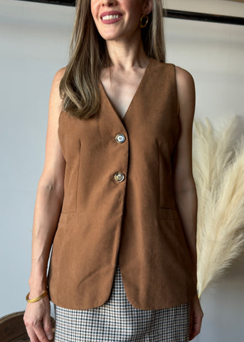 Sleeveless V-neck Tailored Button Vest