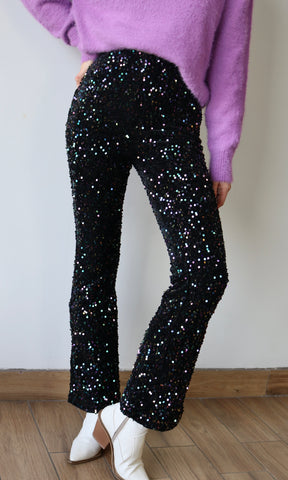 Velvet Sequence Lined Straight Pants
