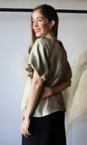 Round Neck Short Bubble Hem Sleeve Top