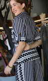 Border Printed Short Sleeve Blouse