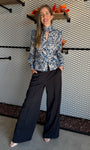 Blue Leopard High Neck Blouse
