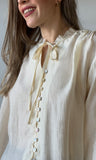 Ivory Button-front Tie Neck Blouse