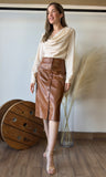 Faux Leather Button Skirt