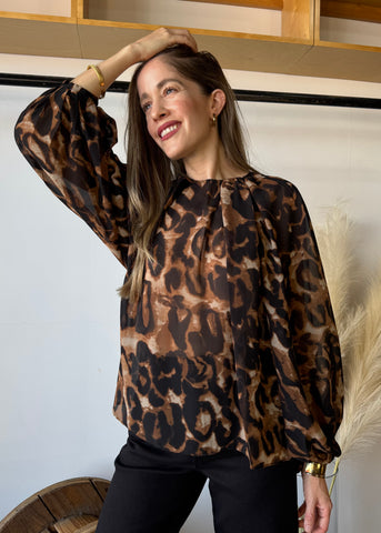 Brown Animal Print Blouse