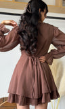 D. Brown Ruffled Dress