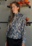 Blue Leopard High Neck Blouse