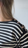 Buttoned Shoulder Stripe Sweater