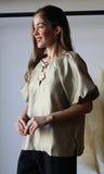 Round Neck Short Bubble Hem Sleeve Top