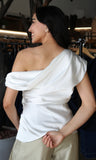 Satin Effect Trim Asymmetric Top