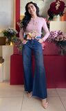 Ribbed Knit Top W/ Gold Buttons