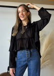 Black Chiffon Boho Ruffle Blouse