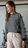Buttoned Shoulder Stripe Sweater