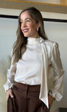 Draped Satin High-neck Blouse