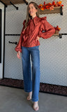 Soft Wool Bow Tie & Pearl Buttons Blouse