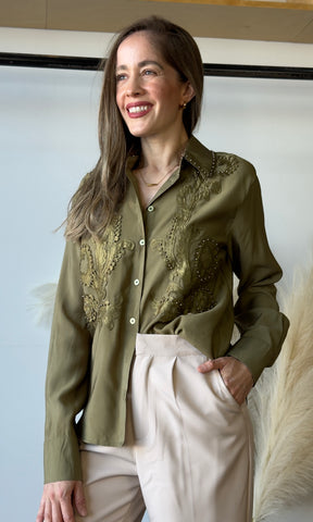 Pearl Detailed Collar Button Shirt