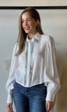 White Rhinestone Button Shirt