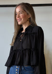 Black Chiffon Boho Ruffle Blouse